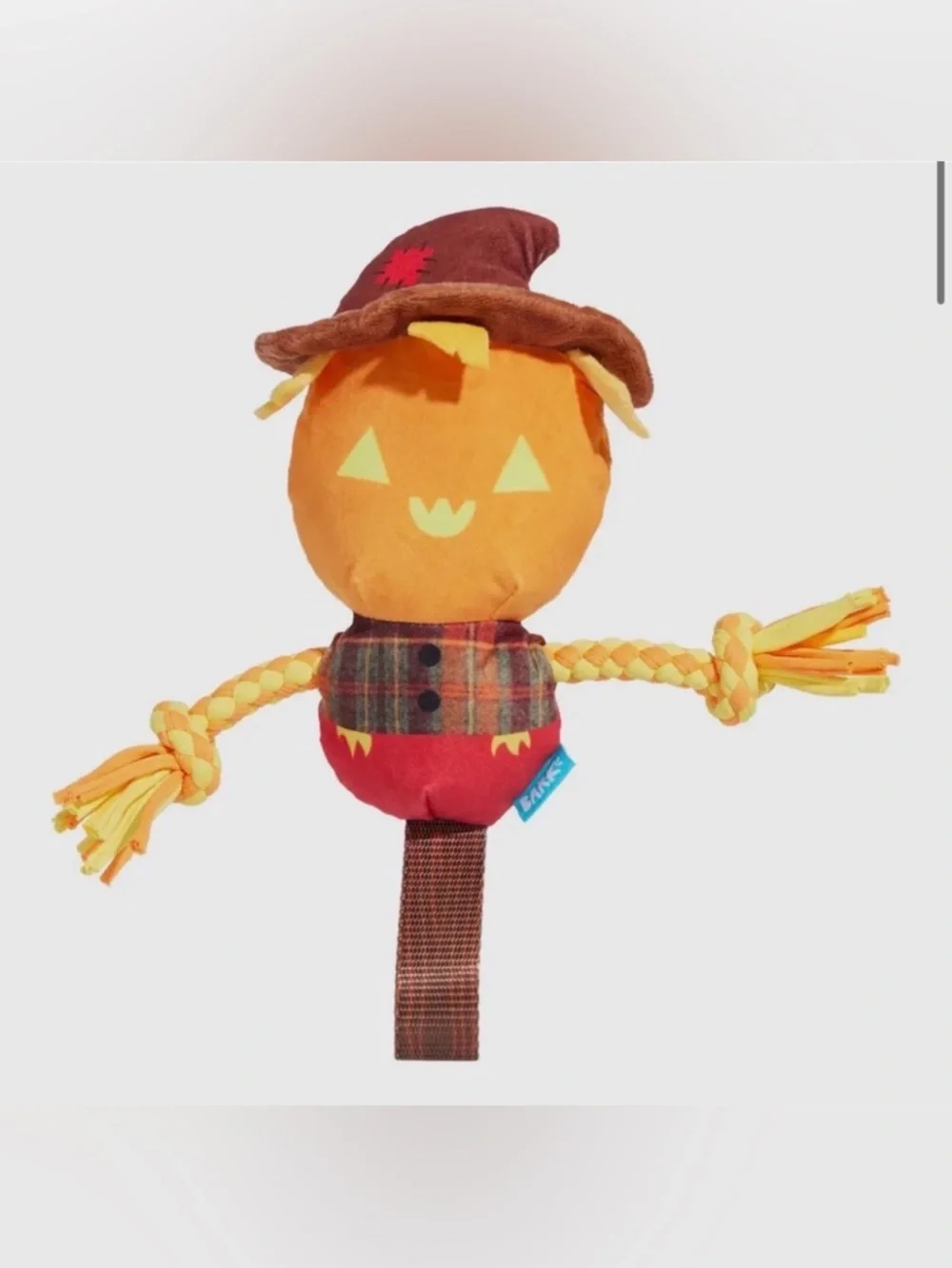 Bark Haunted Playride Pumpkin Scarecrow Rope Toy - Orange, Yellow, Brown